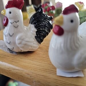Ceramic Chicken Salt and Pepper Shakers - White & Black